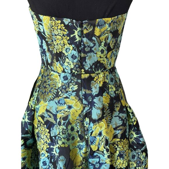 New York & Co Floral Gala Jacquard Strapless Dress Size 4 Blue Green Party - Picture 4 of 9